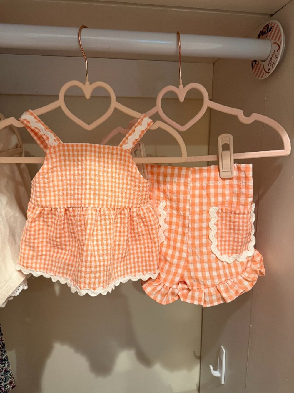 NEVER WORN Rare Editions 12M Little Girl Orange Gingham 2-piece Set